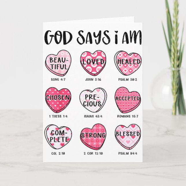 Christian Valentine God Says Bible Verses Hearts F Card (Front)