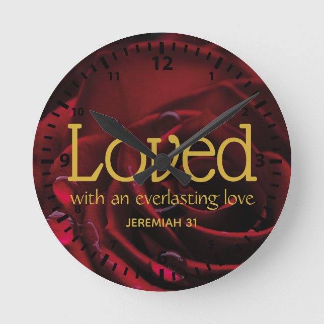 Christian Valentine LOVED Red Rose God's Love Round Clock (Front)