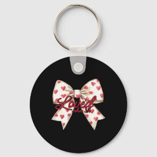Christian Valentines Day Coquette Bow Heart Loved Key Ring