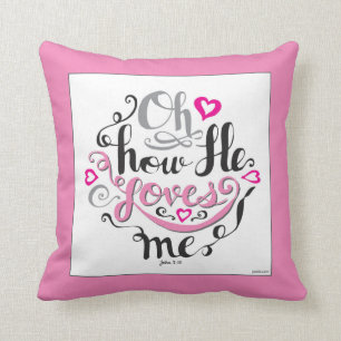 Christian Valentines Day Jesus Loves Me Pink White Cushion