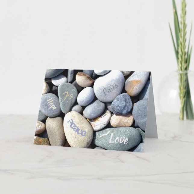 Christian Values Joy Hope Peace Faith Love Pebbles Holiday Card (Front)