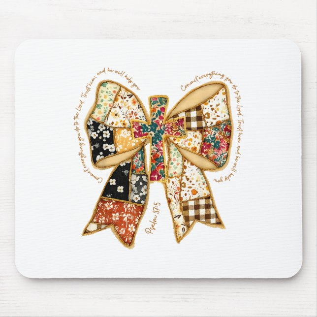 Christian Verse Bible Jesus Coquette Bow Patchwork Mouse Mat (Front)