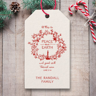 Christian Verse Peace on Earth Hand Drawn Wreath  Gift Tags