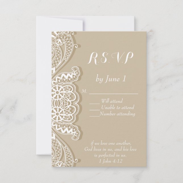 Christian Vintage Classic White Lace Wedding RSVP (Front)