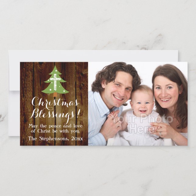 Christian Vintage Country Christmas Cross Tree Holiday Card (Front)