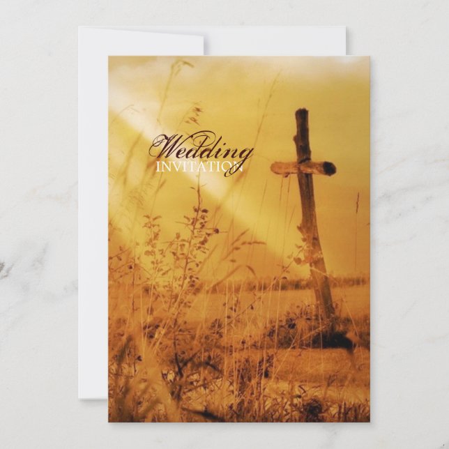 Christian vintage country cross wedding invitation (Front)