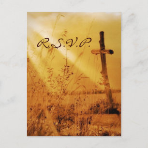 Christian vintage country cross wedding RSVP Invitation Postcard