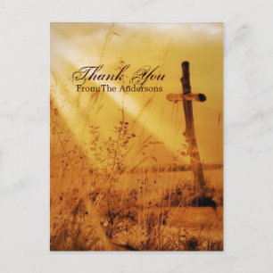 Christian vintage country cross wedding thank you postcard