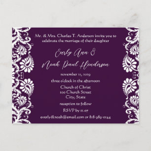 Christian Vintage Damask Wedding Invitation Purple