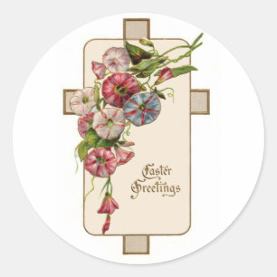 Christian Vintage Easter Floral Greetings Classic Round Sticker