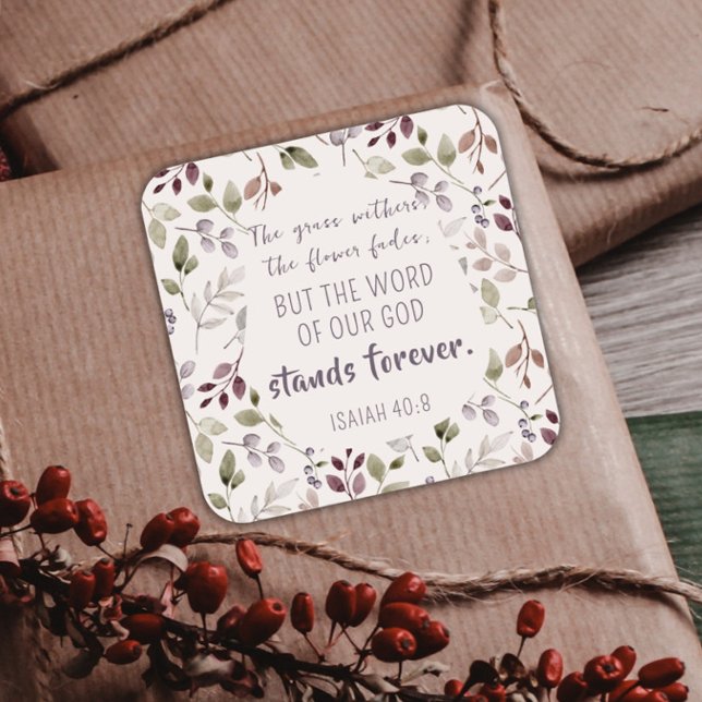 Christian Watercolor Fall Leaf Pattern Scripture Square Sticker (Creator Uploaded)