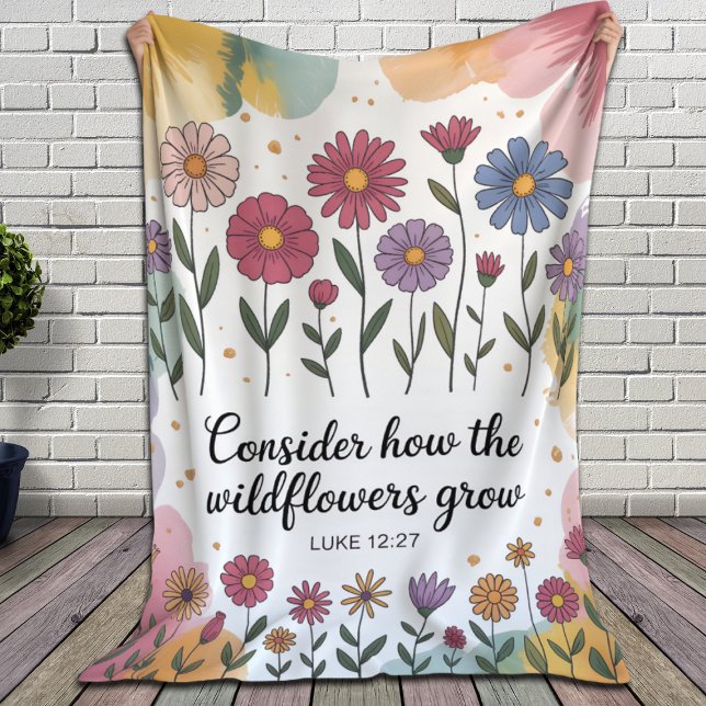 Christian Watercolor Floral Scripture  Fleece Blanket (Creator Uploaded)