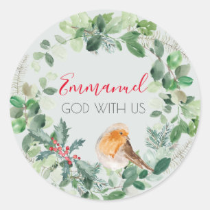 Christian Watercolor Wreath God With Us Sticker