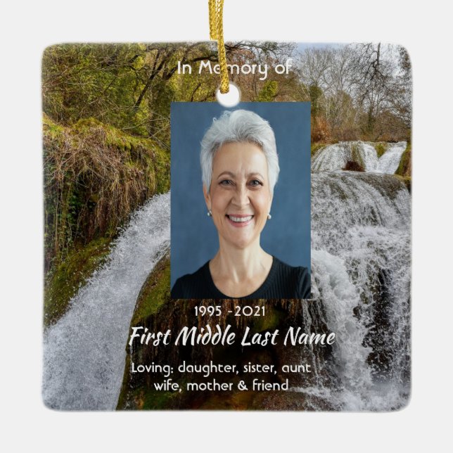 Christian Waterfall Landscape  Memorial Keepsake  Ceramic Ornament (Front)