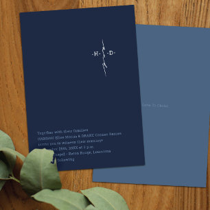 Christian Wedding Couple's Initials Cross Blue Invitation