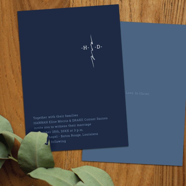 Christian Wedding | Couple's Initials Cross | Blue Invitation (Creator Uploaded)