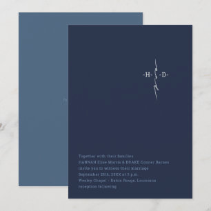 Christian Wedding   Couple's Initials Cross   Blue Invitation