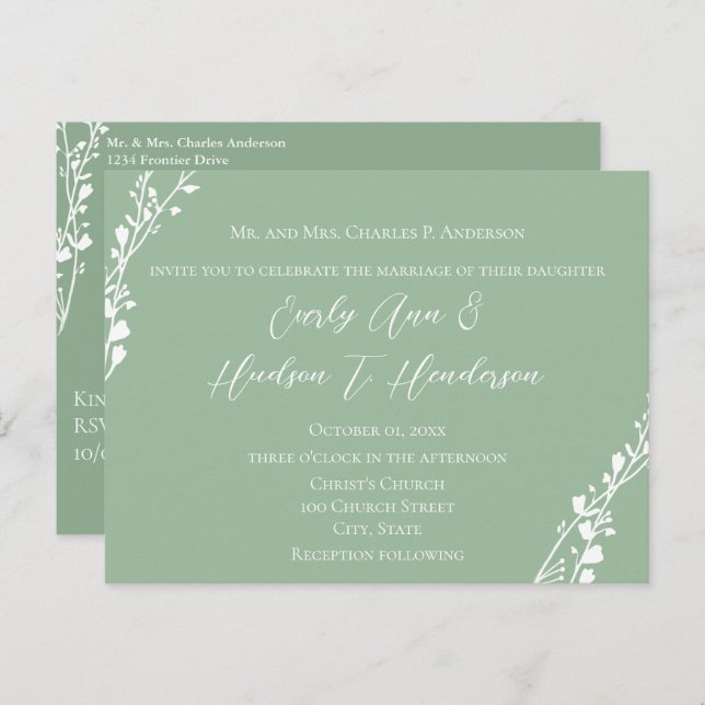 Christian Wedding Floral Green and Blue Invitation Postcard (Front/Back)