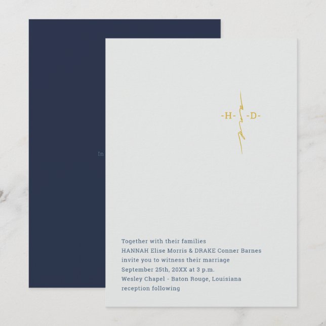 Christian Wedding | Gold Couple's Initials Cross Invitation (Front/Back)