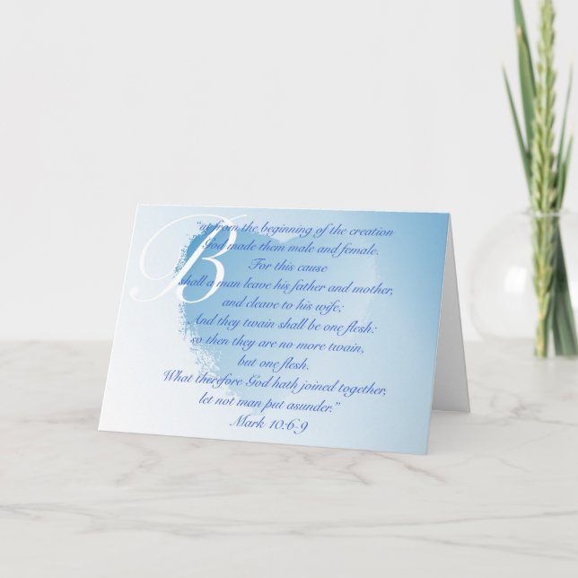 Christian Wedding Invitation - Blue - Mark 10:6-9 (Front)