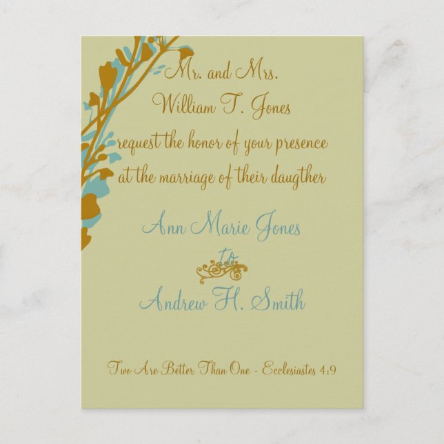 Christian Wedding Invitation Carmel and Blue (Front)