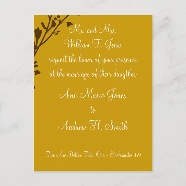 Christian Wedding Invitation Carmel and Blueberry Postcard (Front)