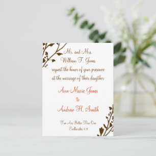 Christian Wedding Invitation Deep Chocolate Postcard
