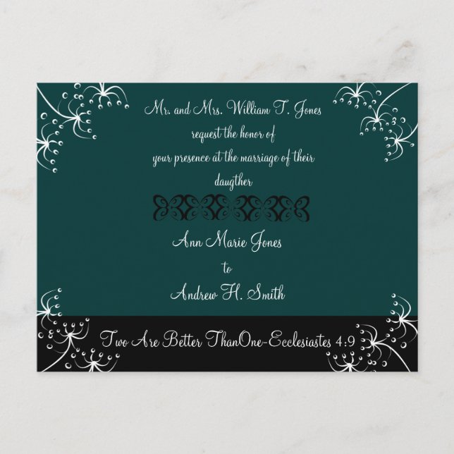 Christian Wedding Invitation Deep Teal Postcard (Front)