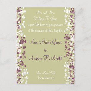 Christian Wedding Invitation Grape White Taupe Postcard