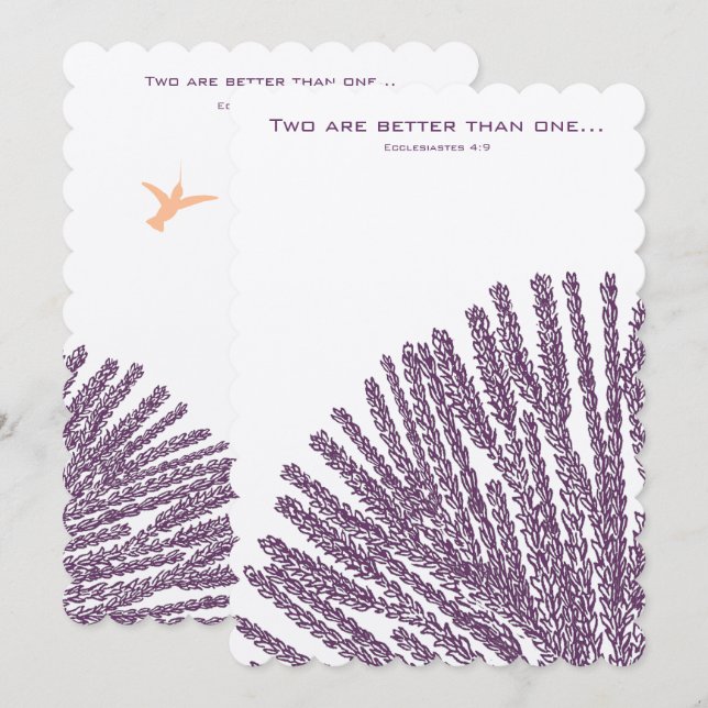 Christian Wedding Invitation Hummigbird Plum Coral (Front/Back)