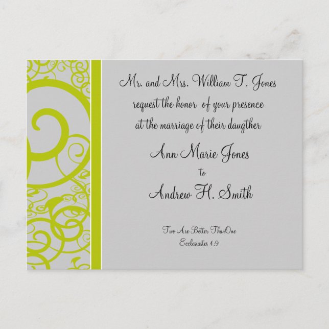 Christian Wedding Invitation Lime & A Little Dust (Front)