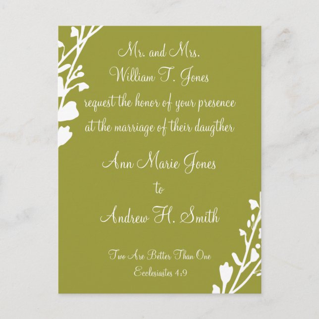 Christian Wedding Invitation Nature's Green & Blue (Front)