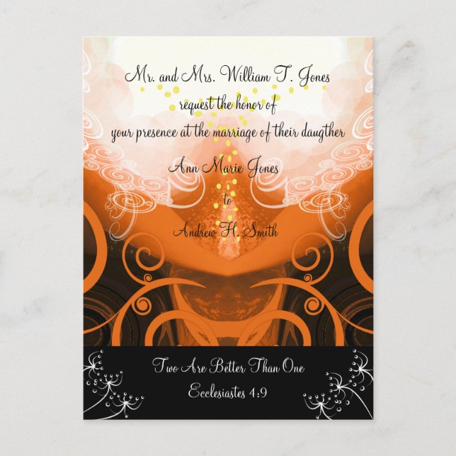 Christian Wedding Invitation Orange Cala Lily Postcard (Front)