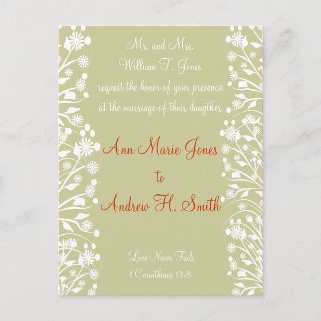 Christian Wedding Invitation Orange White Taupe (Front)