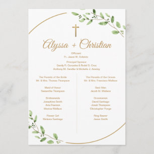 Christian Wedding Party Greenery Gold Cross Programme