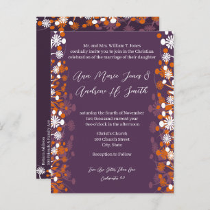 Christian Wedding Purple Orange & White Floral Announcement Postcard