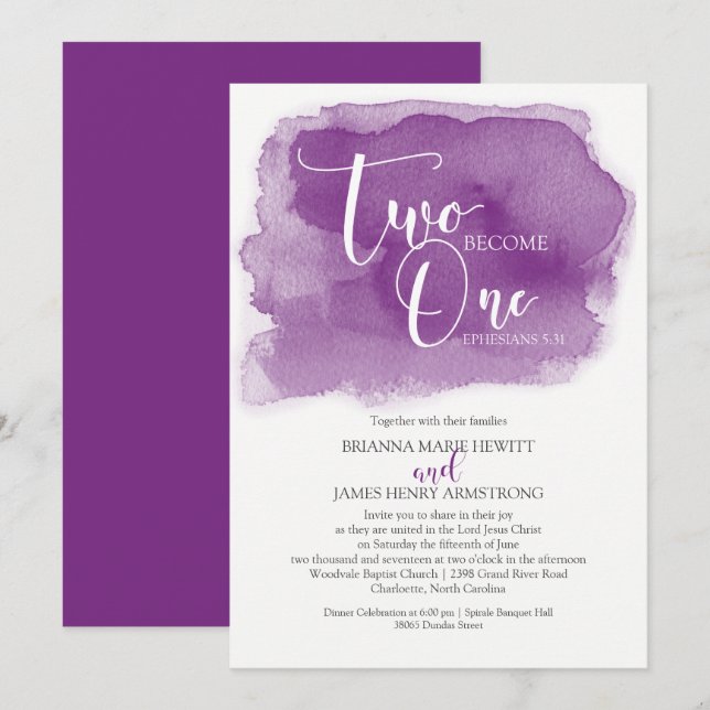 Christian Wedding Watercolor Purple Invitation (Front/Back)
