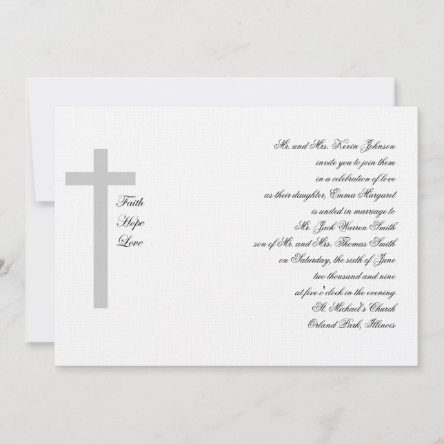 Christian Weddings Faith Hope Love Grey Cross Invitation (Front)