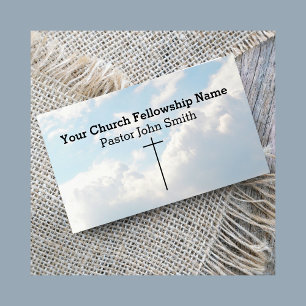 Christian White Fluffy Clouds Sky Cross Church Business Card