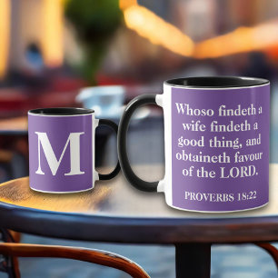 Christian Wife Proverbs 18:22 KJV Monogram Mug