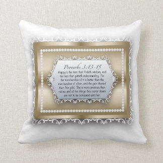 Christian Wisdom Gold Bible Quote Proverbs 3:13 Cushion