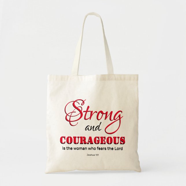 Christian Woman STRONG AND COURAGEOUS Tote Bag (Front)