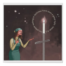 Christian Woman Worshipping By Candle Light