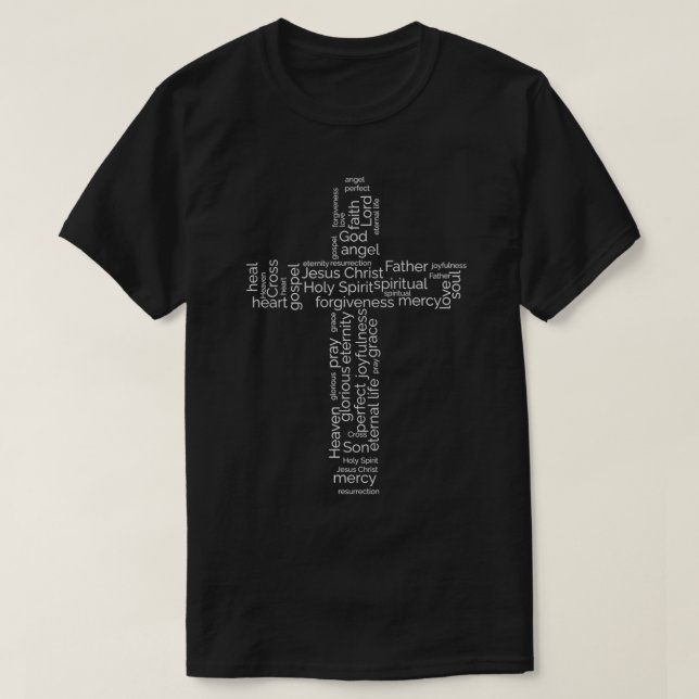Christian Word Cloud In the Shape of a Cross  T-Shirt (Design Front)