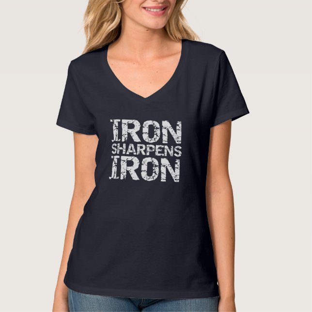 Christian Workout Discipleship Distressed Iron Sha T-Shirt (Front)