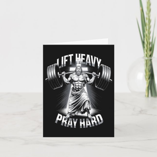 Christian Workout Lift Heavy Pray Hard Gym Bodybui Card (Front)