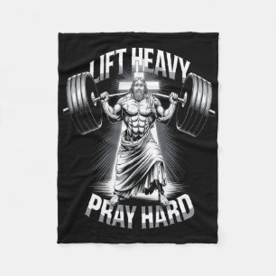 Christian Workout Lift Heavy Pray Hard Gym Bodybui Fleece Blanket