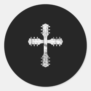 christian worship team guitar cross classic round sticker