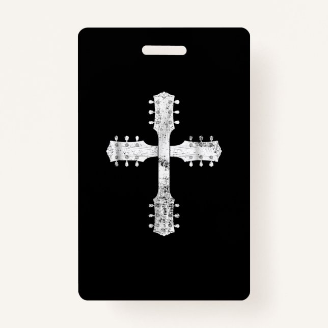 christian worship team guitar cross ID badge (Front)