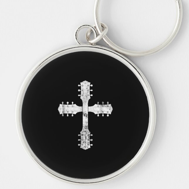 christian worship team guitar cross key ring (Front)